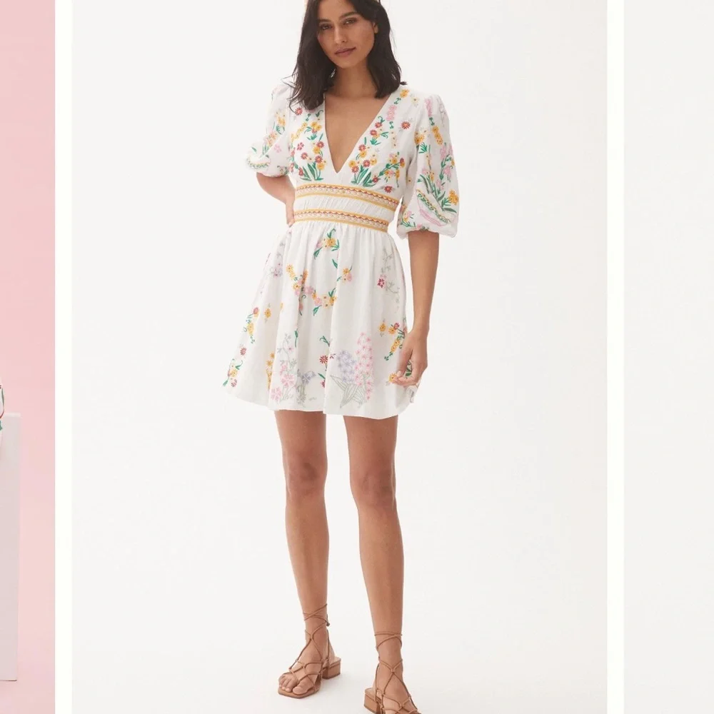 Anthropologie Deep V Floral Mini Dress - Picture 3 of 8